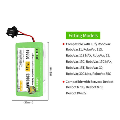 ELBOTICS 14.8V 3200mAh Li-ion Replacement Battery for Eufy RoboVac, Ecovacs Deebot, Coredy, Goovi & Amarey Robot Vacuum Cleaners