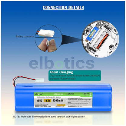 ELBOTICS 14.4V 5200mAh Li-ion Replacement Battery for Milagrow iMap 10 & iMap 10 Nano Robot Vacuum Cleaner