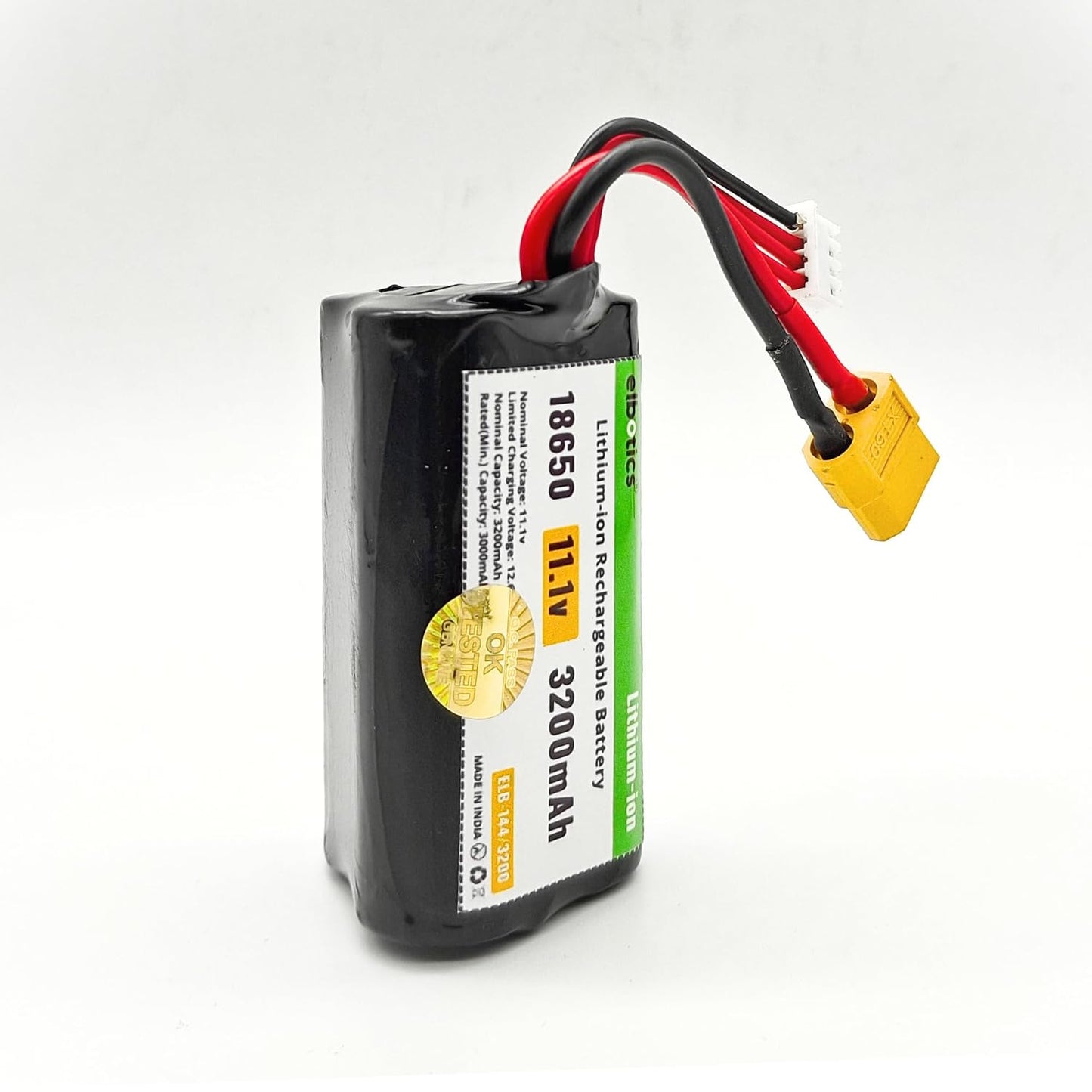 ELBOTICS 11.1V 3200mAh 3S Li-ion Rechargeable Battery Pack with XT60 Connector for RC Cars, Drones, Robots, Power Tools & DIY Projects