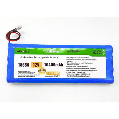 ELBOTICS 12V 10400mAh 3S 18650 Lithium-ion Rechargeable Battery Pack for DIY Projects, Robotics, RC Cars, LED Lights & Electronics