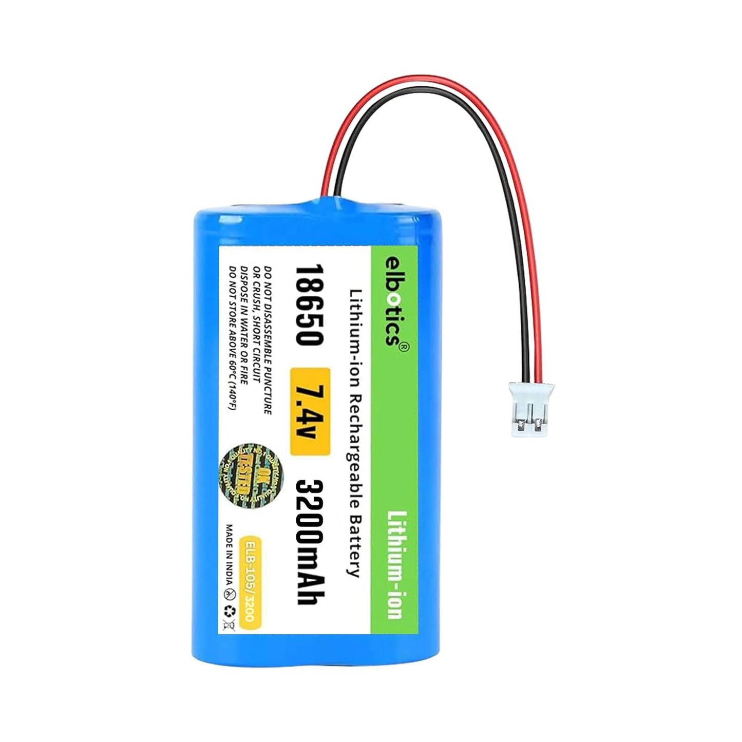 ELBOTICS 7.4V 3200mAh Li-ion Rechargeable Battery Pack with JST PH2.0 2-Pin Connector for RC Cars, RC Boats, RC Helicopters, Toys & Electronics
