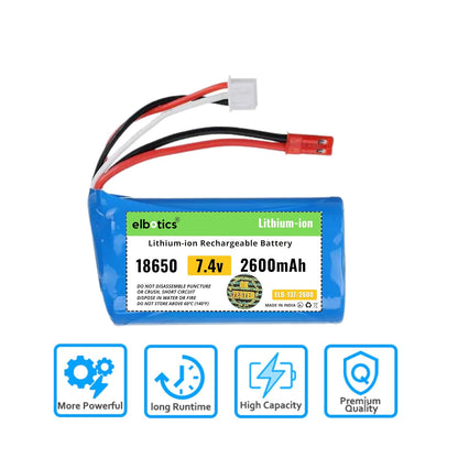 ELBOTICS 7.4V 2600mAh 2S 15C Li-ion Rechargeable Battery with JST Red Plug for RC Cars, RC Boats, RC Trucks & RC Helicopters