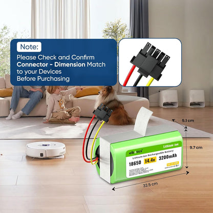 ELBOTICS 14.4V 3200mAh Li-ion Replacement Battery with 5-Pin Connector for Eufy L50, L60, L60 SES, L60 Hybrid, Roomba Combo & Vac Essential Robot Vacuum