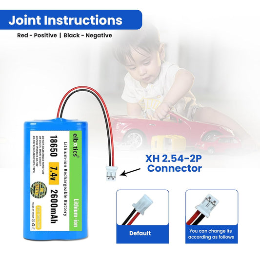 ELBOTICS 7.4V 2600mAh Li-ion Rechargeable Battery Pack with JST PH2.0 2-Pin Connector for RC Cars, RC Boats, RC Helicopters, Toys & Electronics