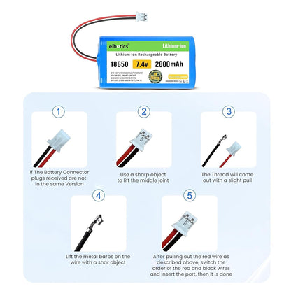 ELBOTICS 7.4V 2000mAh Li-ion Rechargeable Battery Pack with JST PH2.0 2-Pin Connector for RC Cars, RC Boats, RC Helicopters, Toys & Electronics