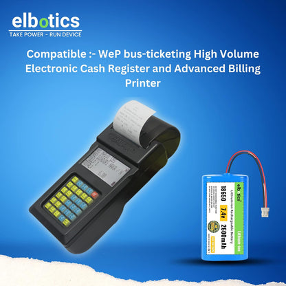 ELBOTICS 7.4V 2600mAh Li-ion Rechargeable Battery with 5264 2-Pin Connector for WEP BP-2100 Billing Printer, Bluetooth Speaker, Solar Light & Compatible Devices