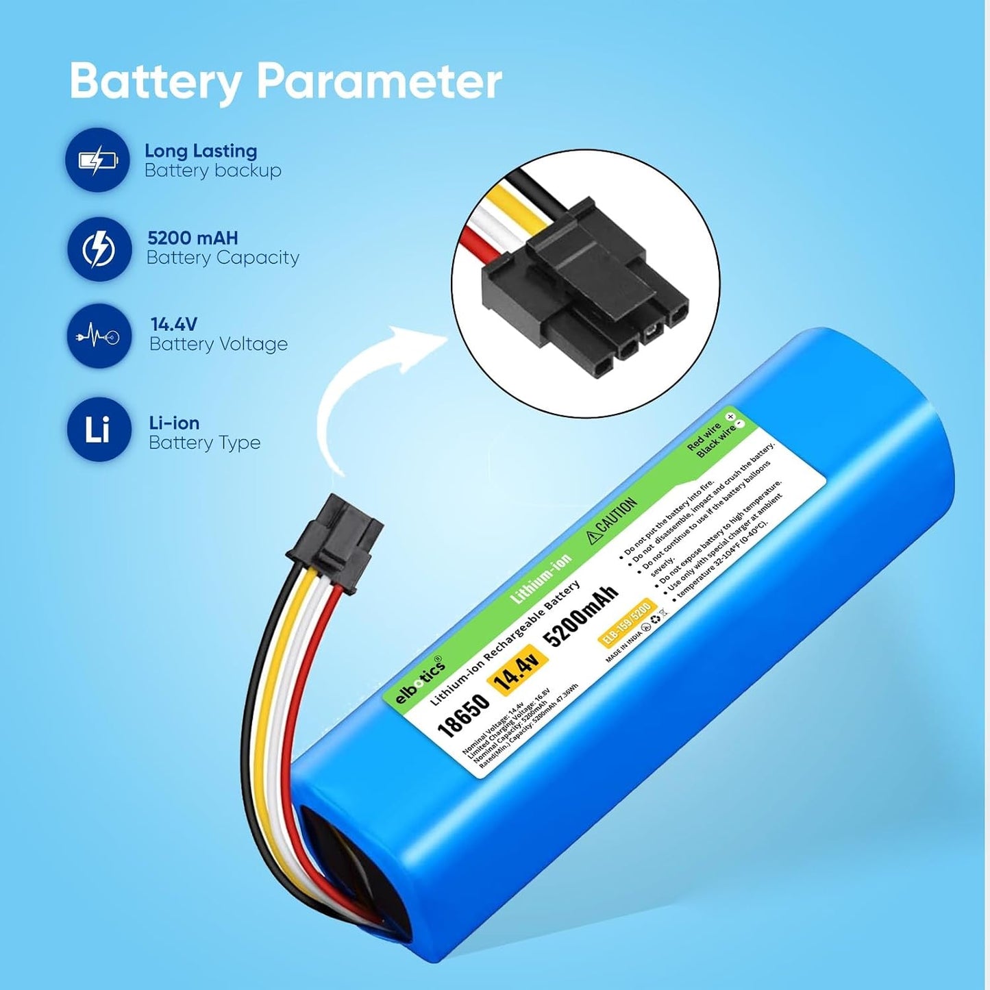 ELBOTICS 14.4V 5200mAh Li-ion Replacement Battery for Dreame D9, D10, F9, D10s, L10 Pro, L10s Ultra & Z10 Pro Robot Vacuum Cleaner