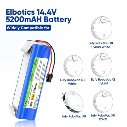 ELBOTICS 14.4V 5200mAh 74.88Wh Li-ion Replacement Battery Compatible with Eufy RoboVac X8, X8 Hybrid, X8 Hybrid White & X8 White Robot Vacuum Cleaner
