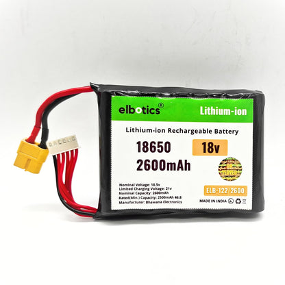 ELBOTICS 18V 2600mAh Lithium-ion Rechargeable Battery Pack with XT60 Connector & BMS for Power Tools, E-Bikes, DIY Robotics & RC Cars