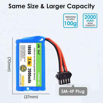 ELBOTICS 7.4V 2000mAh Rechargeable Li-ion RC Battery with SM-4P Plug & USB Charger for Huanqi 961, 962, UDI902, UDI002 RC Boat, Car & Toys