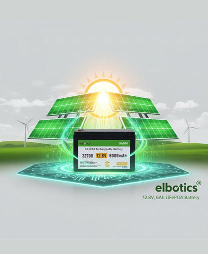 ELBOTICS 12.8V 6Ah LiFePO4 Rechargeable Battery with 10A Smart BMS for Solar, Camping, Fish Finder, UPS, RV & Emergency Power