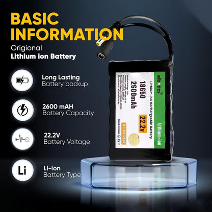 ELBOTICS 22.2V 2600mAh 18650 Li-ion Rechargeable Battery Pack, 6S 25.2V Full Charge with DC Connector for Robotics, Electronics, DIY Projects & Multi-Purpose Applications