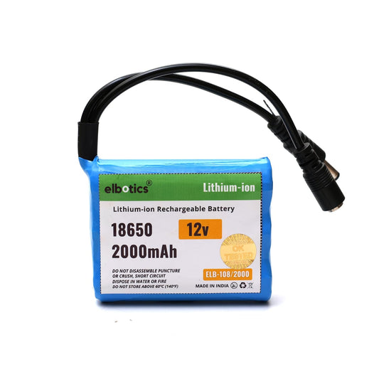 ELBOTICS 12V 2000mAh 3S 18650 Li-ion Rechargeable Battery Pack (11.1V–12.6V) for IoT Devices, Robotics, Bluetooth Speakers & DIY Electronics