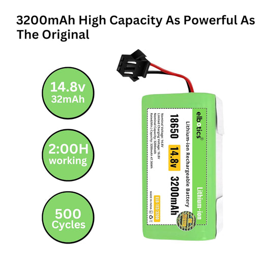 ELBOTICS 14.8V 3200mAh Li-ion Replacement Battery for Eufy RoboVac, Ecovacs Deebot, Coredy, Goovi & Amarey Robot Vacuum Cleaners