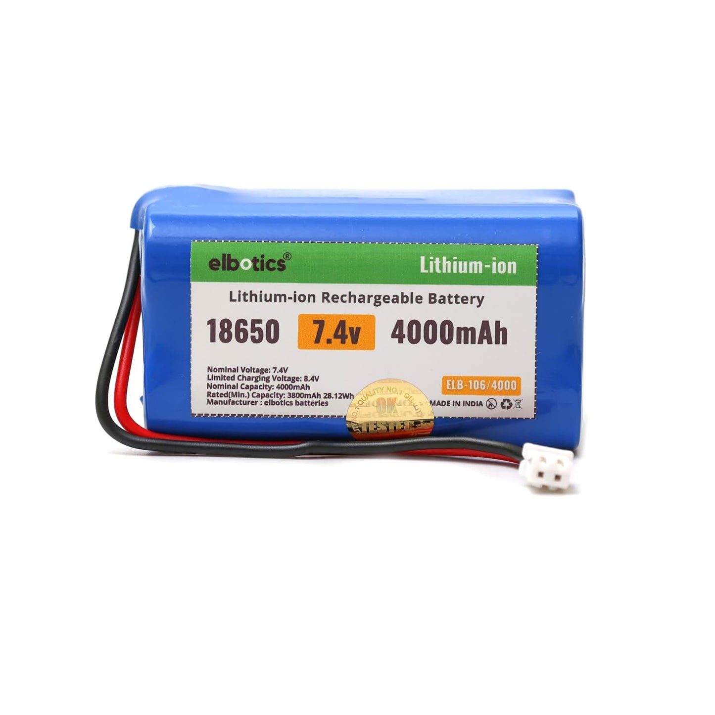 ELBOTICS 7.4V 4000mAh Li-ion Rechargeable Battery Pack with JST XH2.54 2-Pin Connector for RC Cars, RC Boats, RC Helicopters, Toys & Electronics