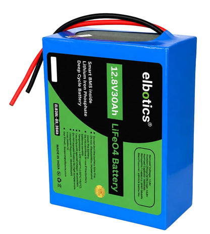 ELBOTICS 12.8V 30Ah 384Wh LiFePO4 Battery with Smart BMS for Solar Inverter, Power Backup & Energy Storage | 2000+ Cycles | 3 Year Warranty