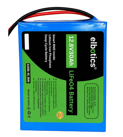 ELBOTICS 12.8V 30Ah 384Wh LiFePO4 Battery with Smart BMS for Solar Inverter, Power Backup & Energy Storage | 2000+ Cycles | 3 Year Warranty