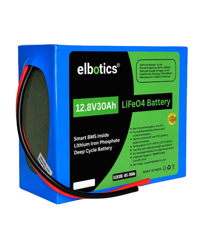 ELBOTICS 12.8V 30Ah 384Wh LiFePO4 Battery with Smart BMS for Solar Inverter, Power Backup & Energy Storage | 2000+ Cycles | 3 Year Warranty
