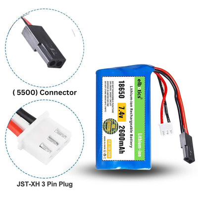 ELBOTICS 7.4V 2600mAh 2S 15C Li-ion Rechargeable Battery with 5500 Plug for RC Cars, RC Boats, RC Trucks & RC Vehicles