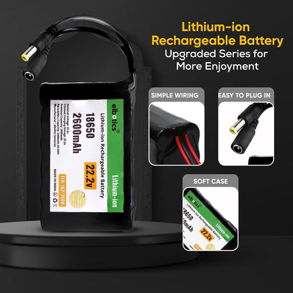 ELBOTICS 22.2V 2600mAh 18650 Li-ion Rechargeable Battery Pack, 6S 25.2V Full Charge with DC Connector for Robotics, Electronics, DIY Projects & Multi-Purpose Applications