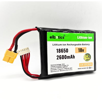 ELBOTICS 18V 2600mAh Lithium-ion Rechargeable Battery Pack with XT60 Connector & BMS for Power Tools, E-Bikes, DIY Robotics & RC Cars