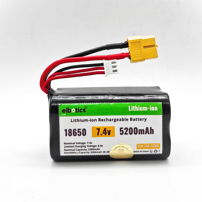 ELBOTICS 7.4V 5200mAh 2S Li-ion Rechargeable Battery Pack with XT60 Plug & Balance Connector for RC Cars, Drones, Robots, DIY Projects & Power Tools