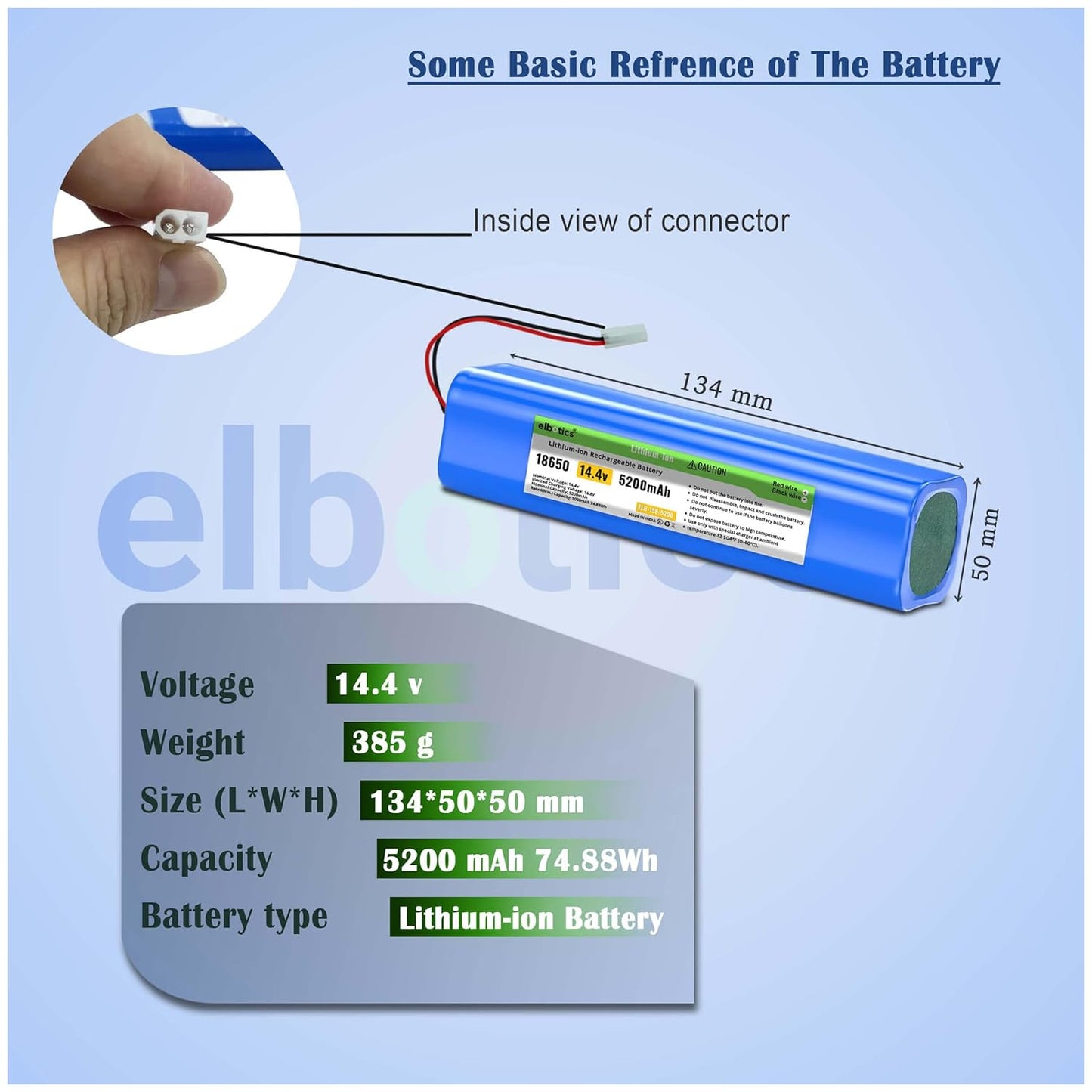 ELBOTICS 14.4V 5200mAh Li-ion Replacement Battery for Milagrow iMap 10 & iMap 10 Nano Robot Vacuum Cleaner