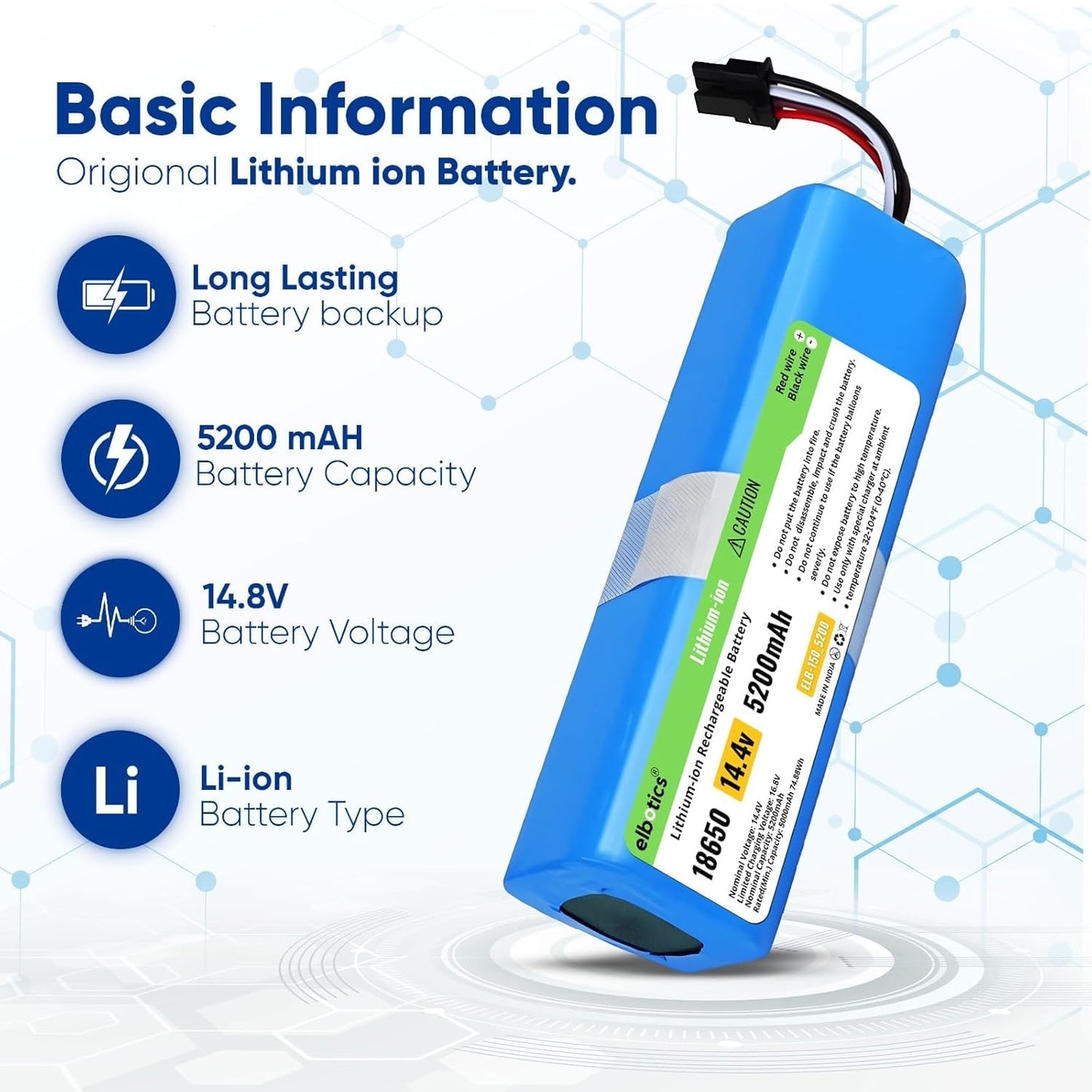 ELBOTICS 14.4V 5200mAh 74.88Wh Li-ion Replacement Battery Compatible with 360 S9, X90, X95, S10, RoboVac L10 & L70 Hybrid Robot Vacuum Cleaner
