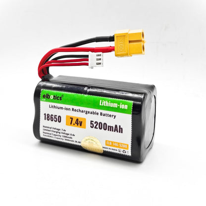 ELBOTICS 7.4V 5200mAh 2S Li-ion Rechargeable Battery Pack with XT60 Plug & Balance Connector for RC Cars, Drones, Robots, DIY Projects & Power Tools