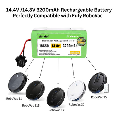 ELBOTICS 14.8V 3200mAh Li-ion Replacement Battery for Eufy RoboVac, Ecovacs Deebot, Coredy, Goovi & Amarey Robot Vacuum Cleaners