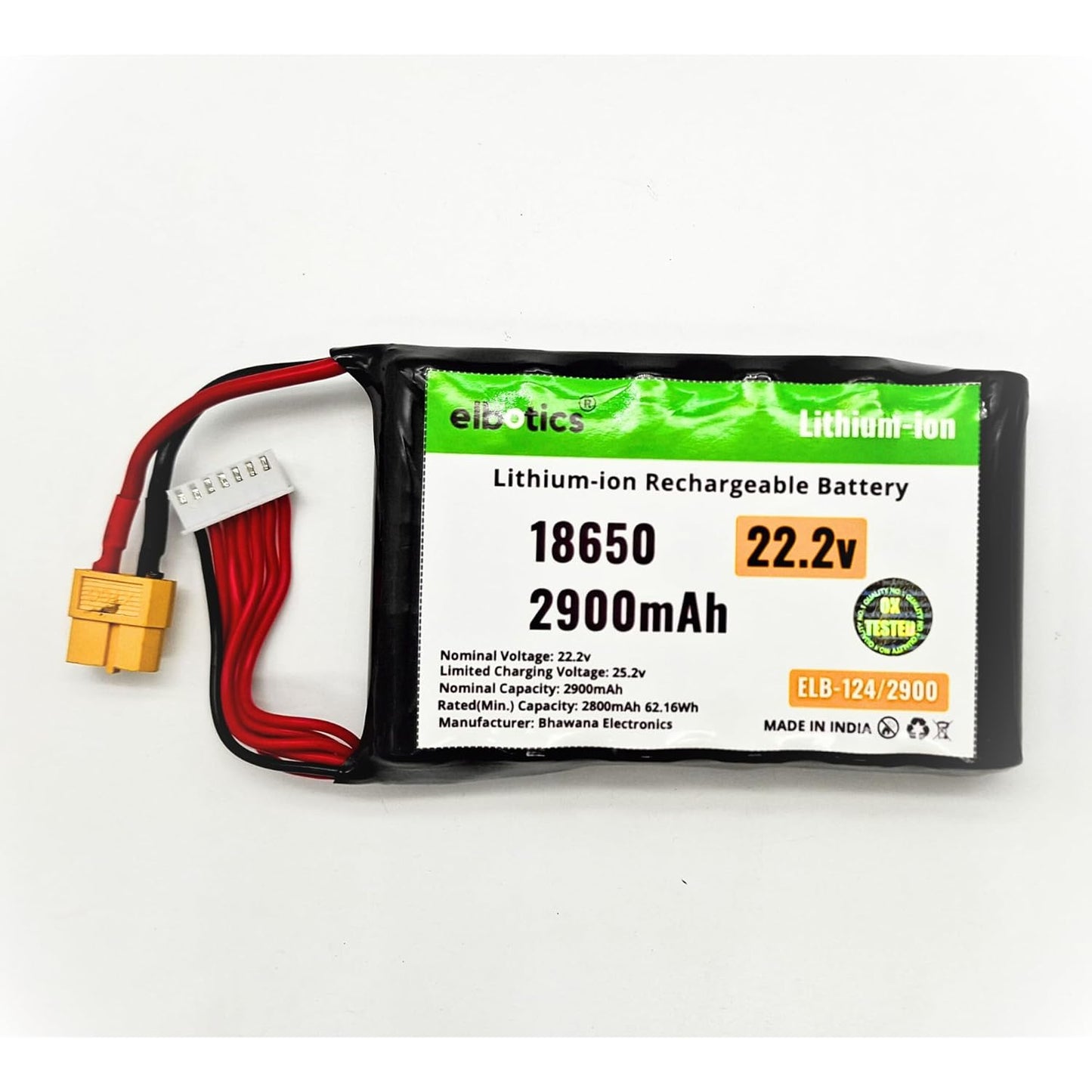 ELBOTICS 22.2V 2900mAh 6S Lithium-ion Rechargeable Battery Pack for Drones, Robotics, RC Vehicles & DIY Electronics