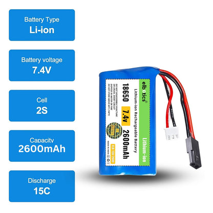 ELBOTICS 7.4V 2600mAh 2S 15C Li-ion Rechargeable Battery with 5500 Plug for RC Cars, RC Boats, RC Trucks & RC Vehicles