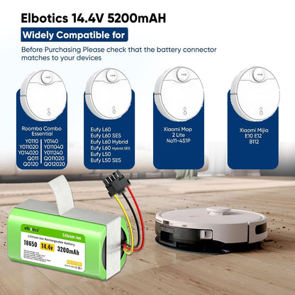 ELBOTICS 14.4V 3200mAh Li-ion Replacement Battery with 5-Pin Connector for Eufy L50, L60, L60 SES, L60 Hybrid, Roomba Combo & Vac Essential Robot Vacuum