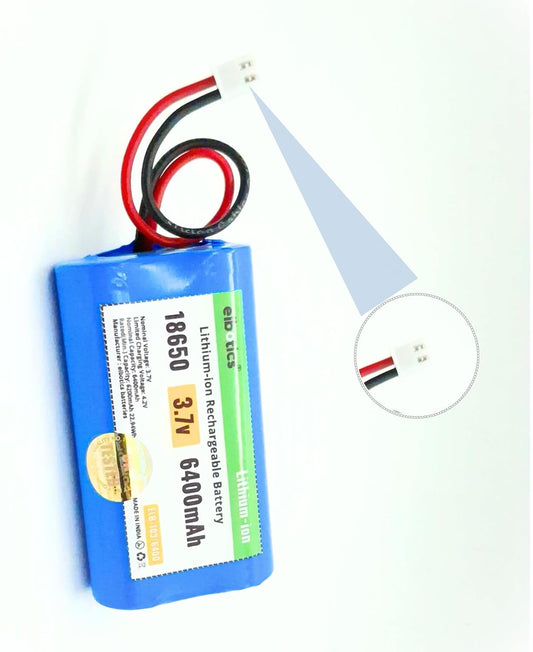 ELBOTICS 3.7V 6400mAh Rechargeable Li-ion Battery with JST XH2.54 2-Pin Connector for Bluetooth Speakers, LED Lighting & DIY Electronics