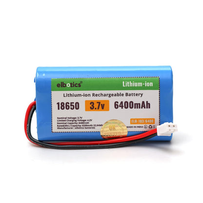 ELBOTICS 3.7V 6400mAh Rechargeable Li-ion Battery with JST XH2.54 2-Pin Connector for Bluetooth Speakers, LED Lighting & DIY Electronics