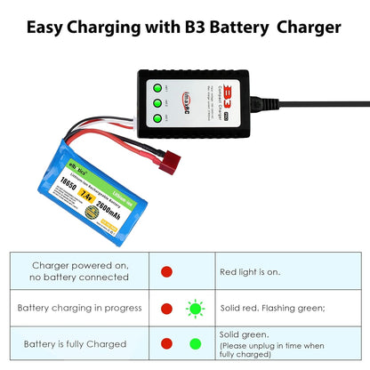 ELBOTICS 7.4V 2600mAh Li-ion Rechargeable Battery 2S 15C with T Plug & JST-XH 3 Pin Connector for RC Cars, RC Boats & RC Toys
