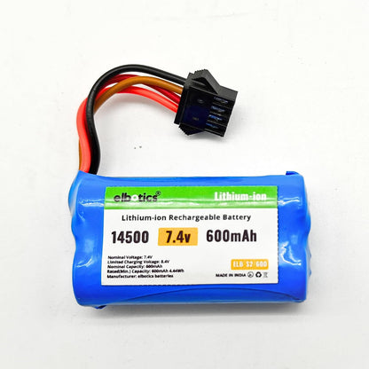 ELBOTICS 7.4V 600mAh 2S Li-ion Rechargeable Battery with USB Charger & SM Plug for RC Cars