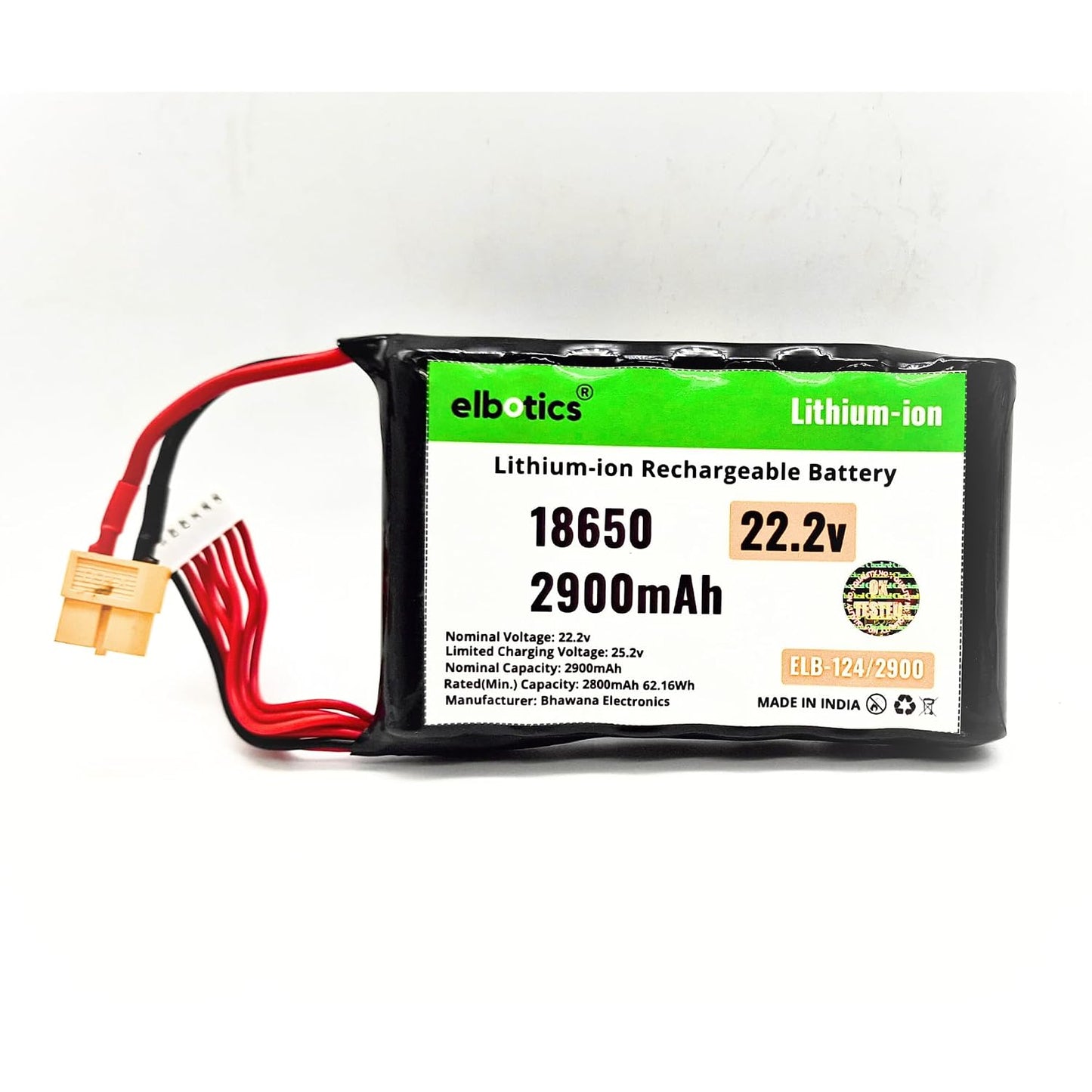 ELBOTICS 22.2V 2900mAh 6S Lithium-ion Rechargeable Battery Pack for Drones, Robotics, RC Vehicles & DIY Electronics