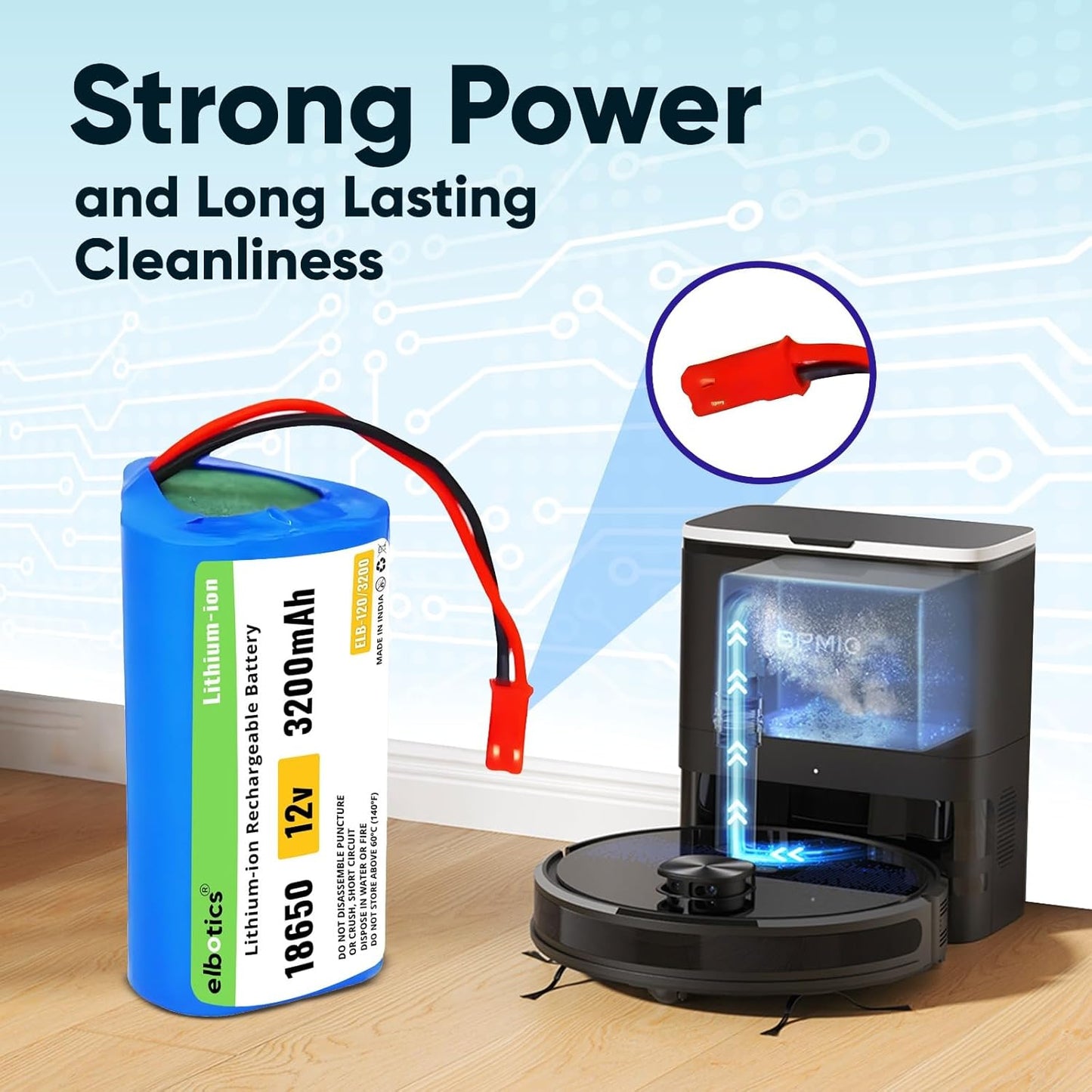 ELBOTICS 11.1V 3200mAh Li-ion Replacement Battery for Ecovacs & ILIFE V1, V3, V5, X3, X5, V5S, CW310, CEN250 Robot Vacuum Cleaner