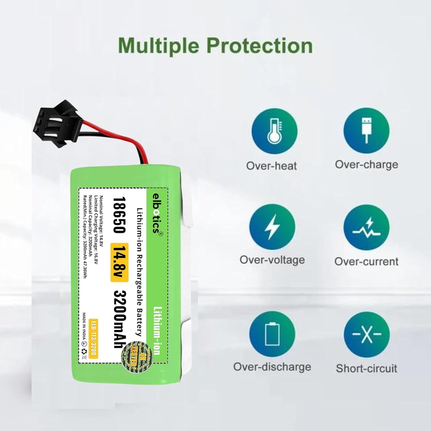 ELBOTICS 14.8V 3200mAh Li-ion Replacement Battery for Eufy RoboVac, Ecovacs Deebot, Coredy, Goovi & Amarey Robot Vacuum Cleaners