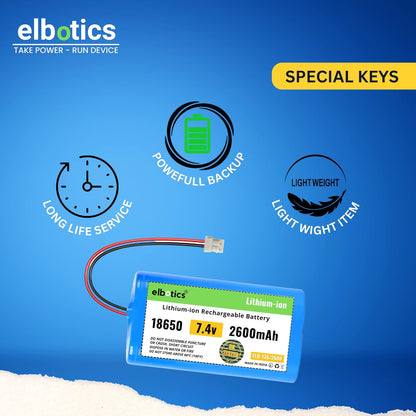 ELBOTICS 7.4V 2600mAh Li-ion Rechargeable Battery with 5264 2-Pin Connector for WEP BP-2100 Billing Printer, Bluetooth Speaker, Solar Light & Compatible Devices