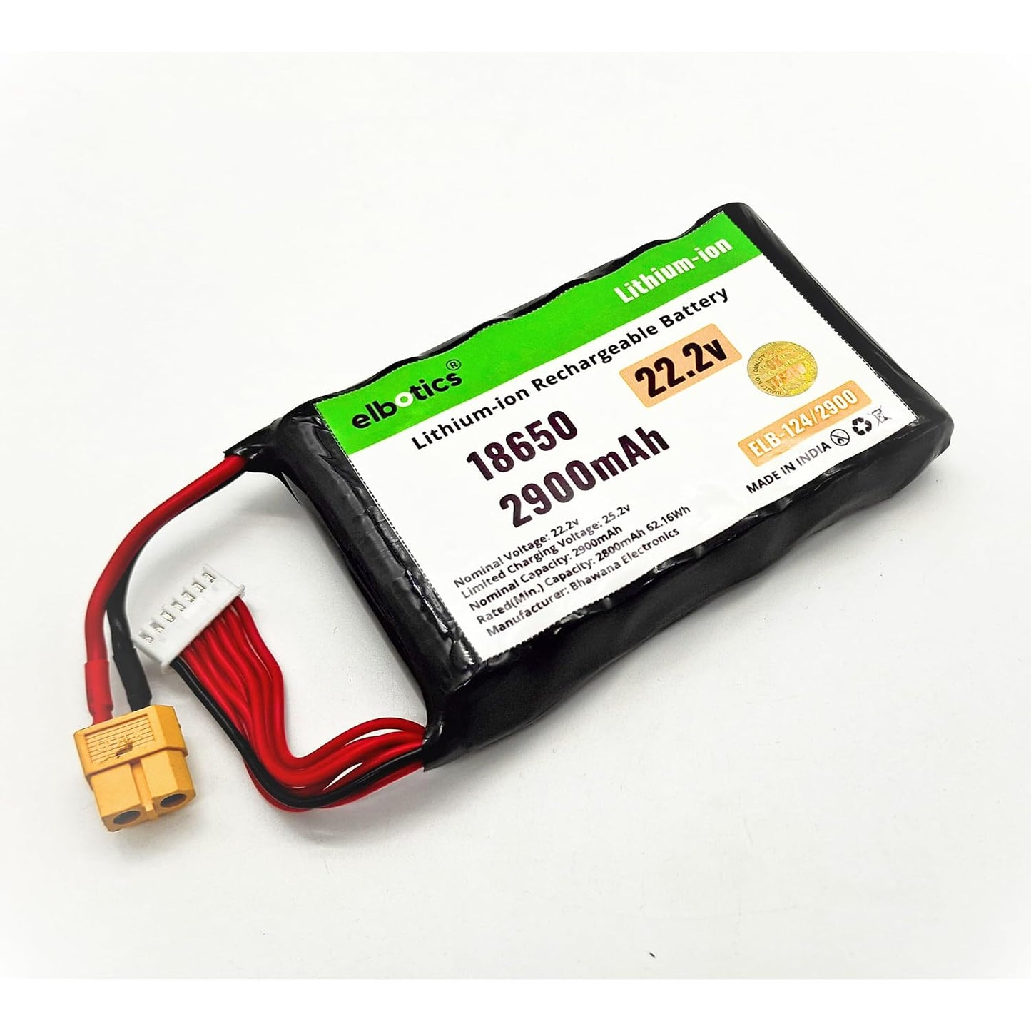 ELBOTICS 22.2V 2900mAh 6S Lithium-ion Rechargeable Battery Pack for Drones, Robotics, RC Vehicles & DIY Electronics