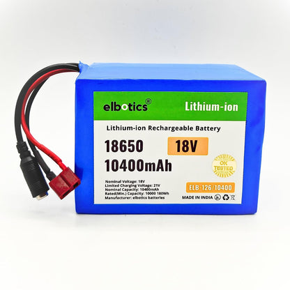 ELBOTICS 18V 10400mAh Lithium-ion Rechargeable Battery Pack with BMS for Robotics, DIY Projects, Power Tools, E-Bikes & Portable Electronics