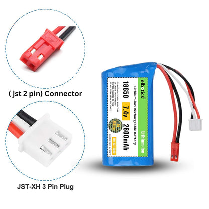 ELBOTICS 7.4V 2600mAh 2S 15C Li-ion Rechargeable Battery with JST Red Plug for RC Cars, RC Boats, RC Trucks & RC Helicopters