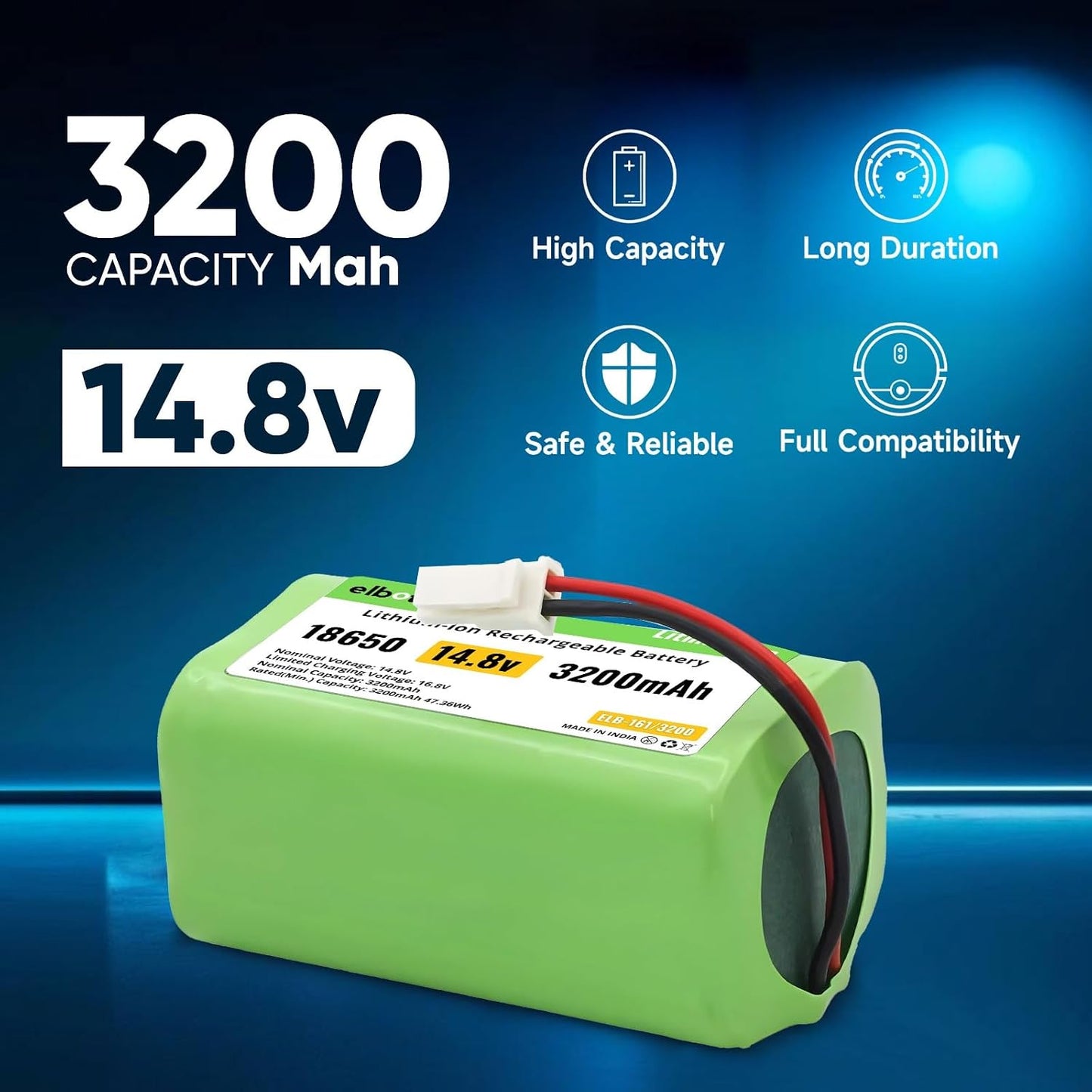 ELBOTICS 14.8V 3200mAh Li-ion Replacement Battery for ILIFE T10s, L35 Hybrid, L35 Hybrid+, LR20, LR30 Hybrid & LR30 Hybrid+ Robot Vacuum