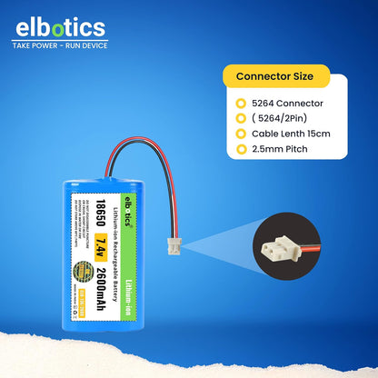 ELBOTICS 7.4V 2600mAh Li-ion Rechargeable Battery with 5264 2-Pin Connector for WEP BP-2100 Billing Printer, Bluetooth Speaker, Solar Light & Compatible Devices