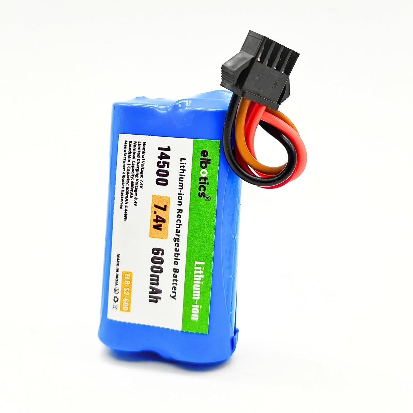 ELBOTICS 7.4V 600mAh 2S Li-ion Rechargeable Battery with USB Charger & SM Plug for RC Cars