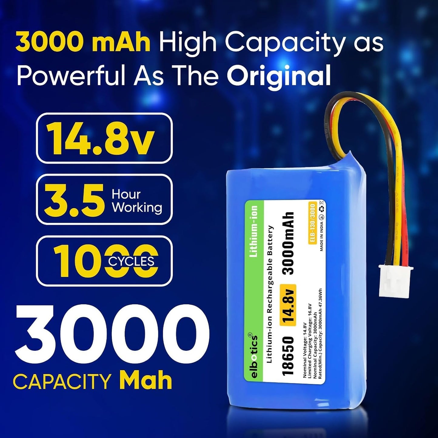 ELBOTICS 14.4V 3000mAh Li-ion Replacement Battery for Proscenic 820S, 800T, 830T, 830P, 820P, 820T, LIECTROUX C30B, E30B & Trifo Ironpie M6/M6+ Robot Vacuum