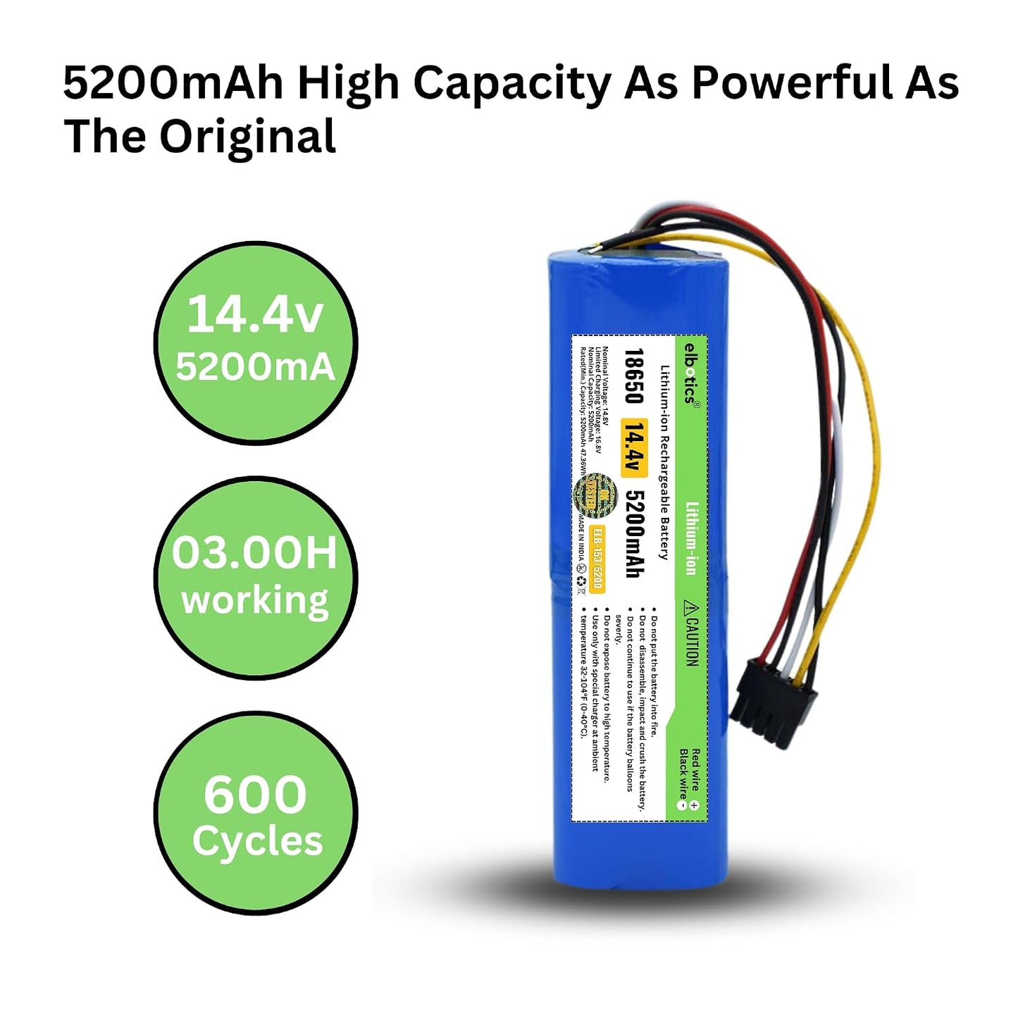 ELBOTICS 14.4V 5200mAh Li-ion Replacement Battery Compatible with Cecotec Conga 4090 4490 4590 4690 Robot Vacuum Cleaner