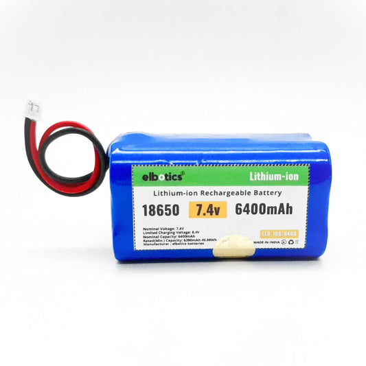 ELBOTICS 7.4V 6400mAh Li-ion Rechargeable Battery Pack with JST PH2.0 2-Pin Connector for RC Cars, RC Boats, RC Helicopters, Toys & Electronics